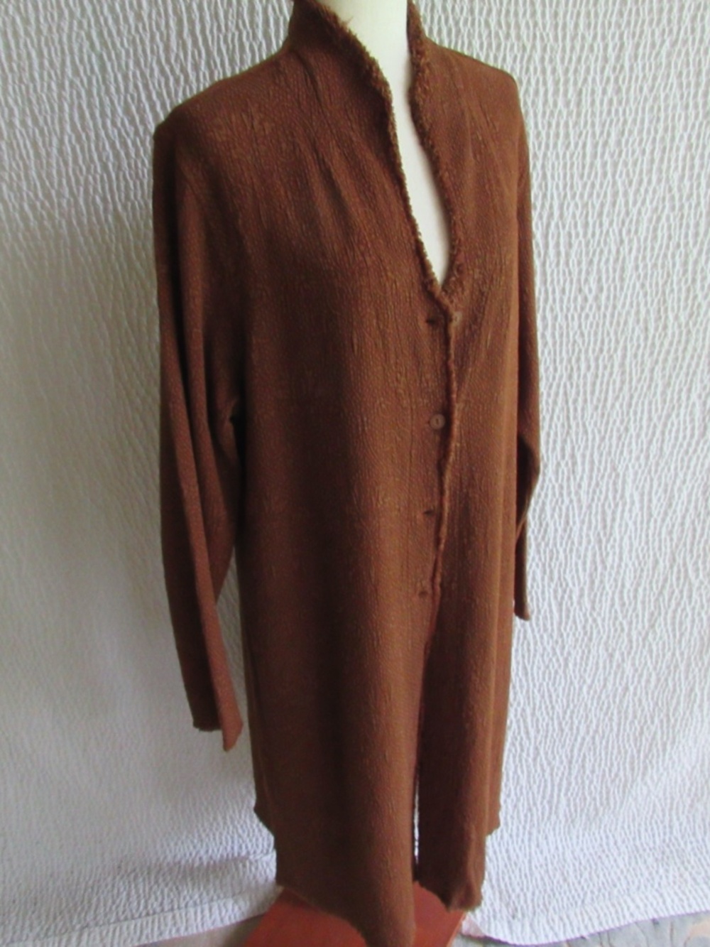 Tianello Brown Textured  Long Duster Lagenlook Large Tencel Blend Exceptional